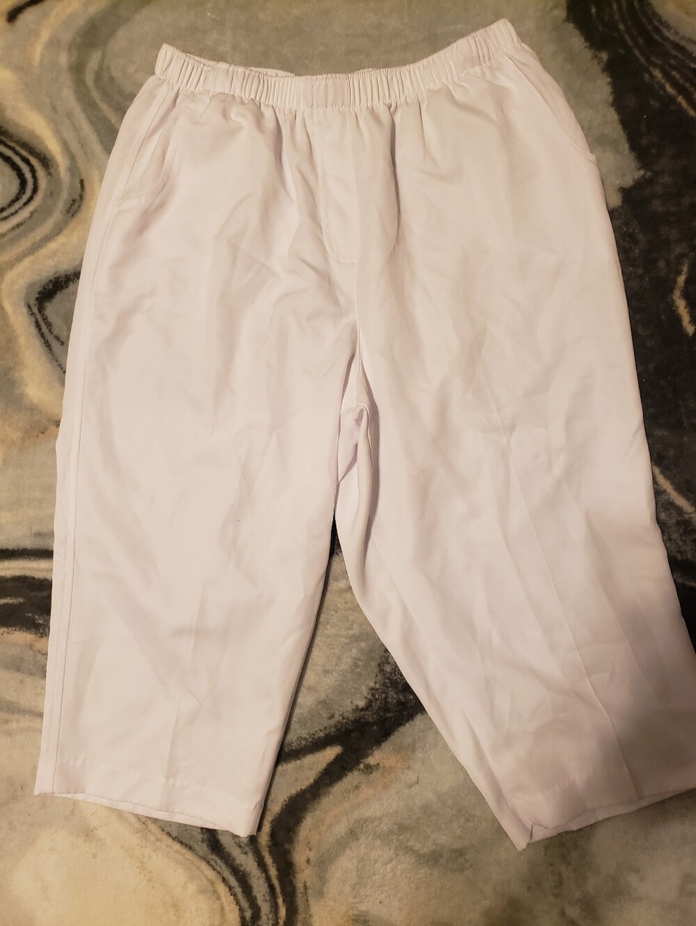 Alia Petite White Cropped Elastic Waist Capri Slacks W Pockets 14p